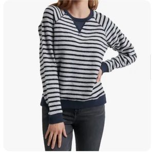Lucky Brand Women’s Navy Blue Long Sleeve Striped Brushed Fleece Sweatshirt